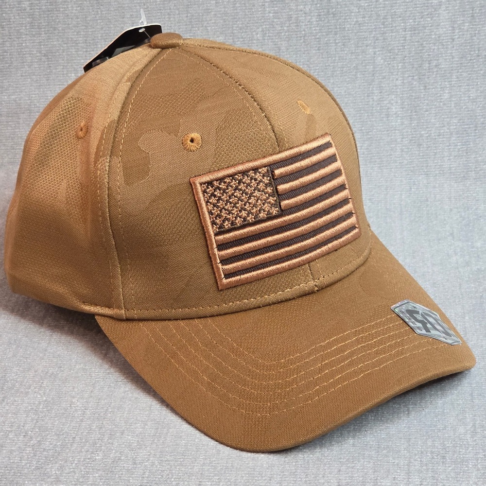 Runs Deep Tactical Baseball Cap Mens OSFM Tan Camo American Flag Snapback Hat